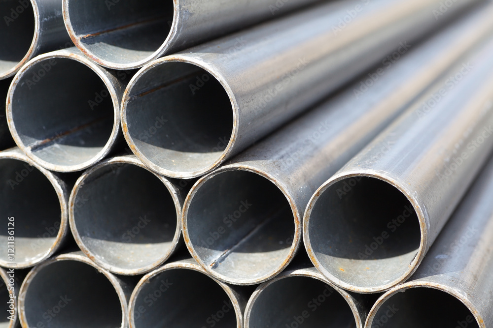 Close - up Stack of steel pipes