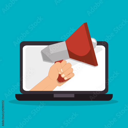 megaphone laptop social media isolated icon design, vector illustration graphic
