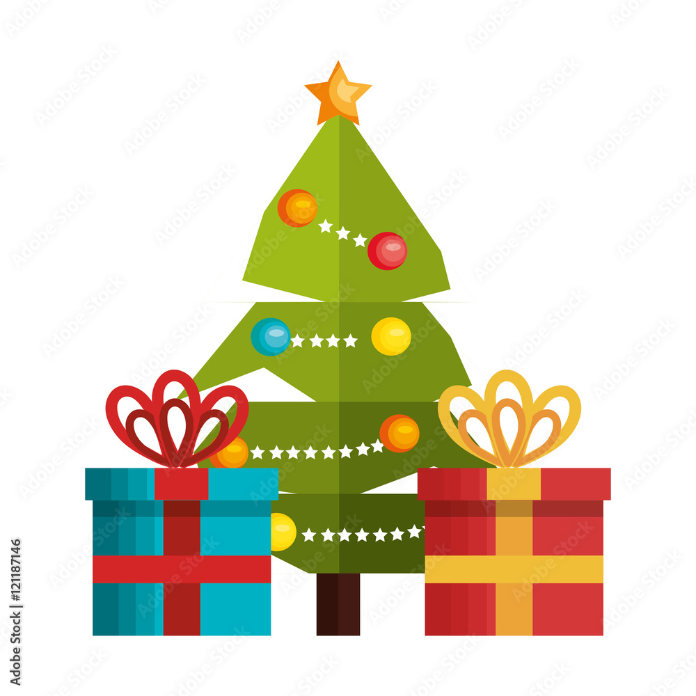tree and box gift merry christmas design vector illustration eps 10