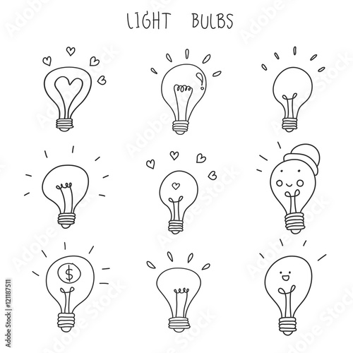 light bulb hand drawn vector icon set