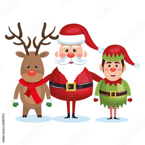santa claus reindeer and elf christmas vector illustration eps 10