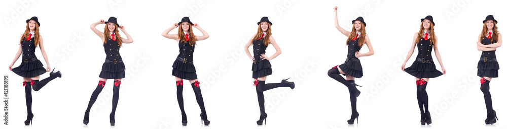 Young woman in black costume isolated on white Young woman in black costume isolated on white