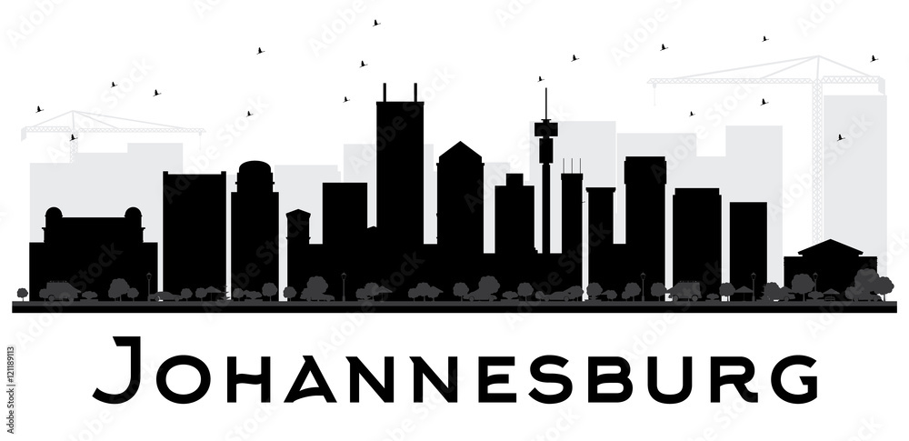 Johannesburg City skyline black and white silhouette.