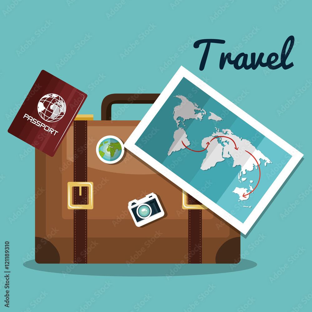 Obraz premium travel suitcase map passport design vector illustration eps 10