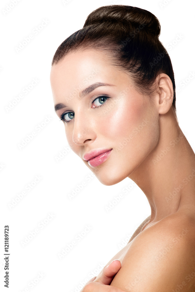 Beautiful face of young adult woman with clean fresh skin. Beautiful face of young adult woman with clean fresh skin.