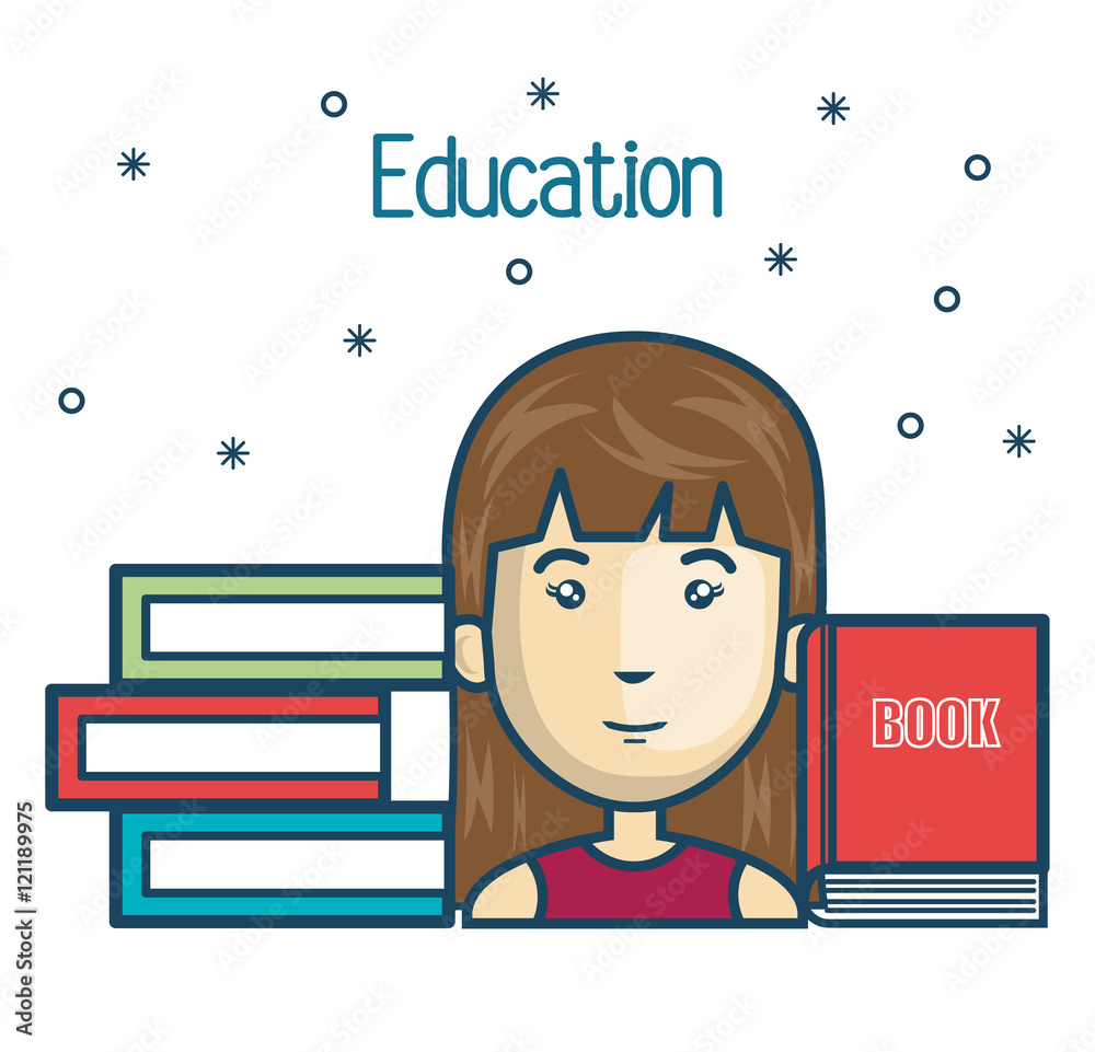 cartoon girl student education books read design vector illustration  graphic Stock Vector | Adobe Stock