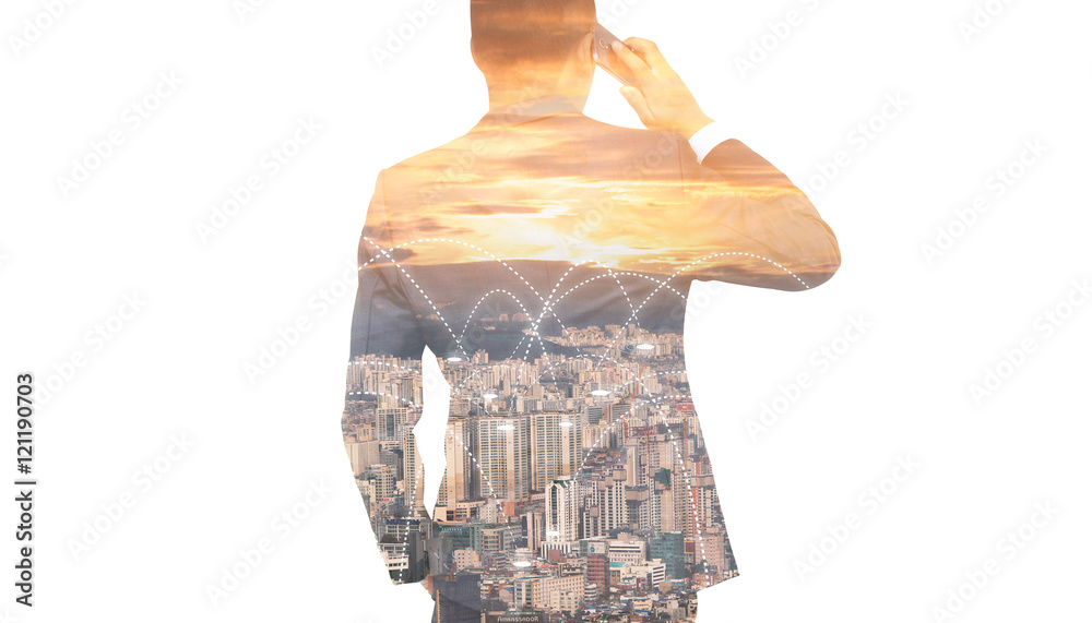Double exposure of Business connection concept.