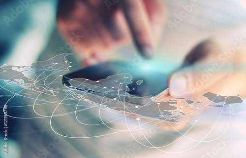 World map connected, social network, globalization business, soc