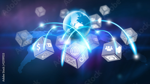 Glowing globe with Social media icons,networking concept.