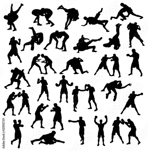 Activities silhouette Sports Wrestling and Boxing, art vector design