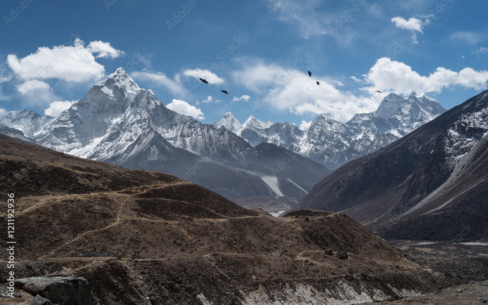 Mountain landscape from Thukla pass, Everest region