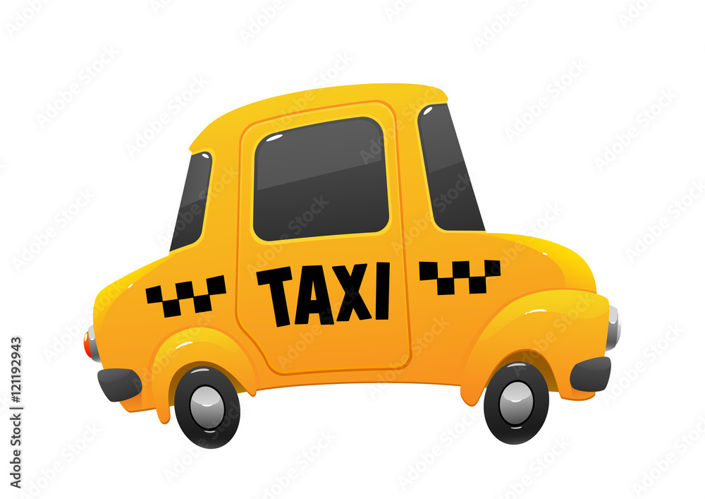 little cartoon taxi car on a white background