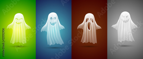 white ghosts for Halloween on different background