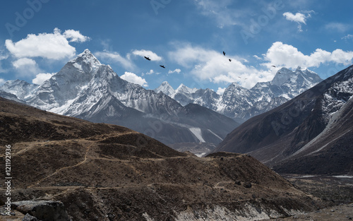 Mountain landscape from Thukla pass, Everest region