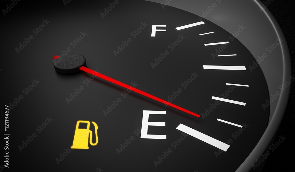 Empty fuel warning light in car dashboard. 3D rendered illustration. Empty fuel warning light in car dashboard. 3D rendered illustration.