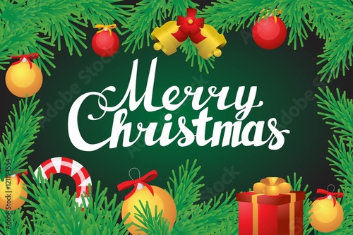 Merry christmas hand lettering caligraphy horisontal postcard