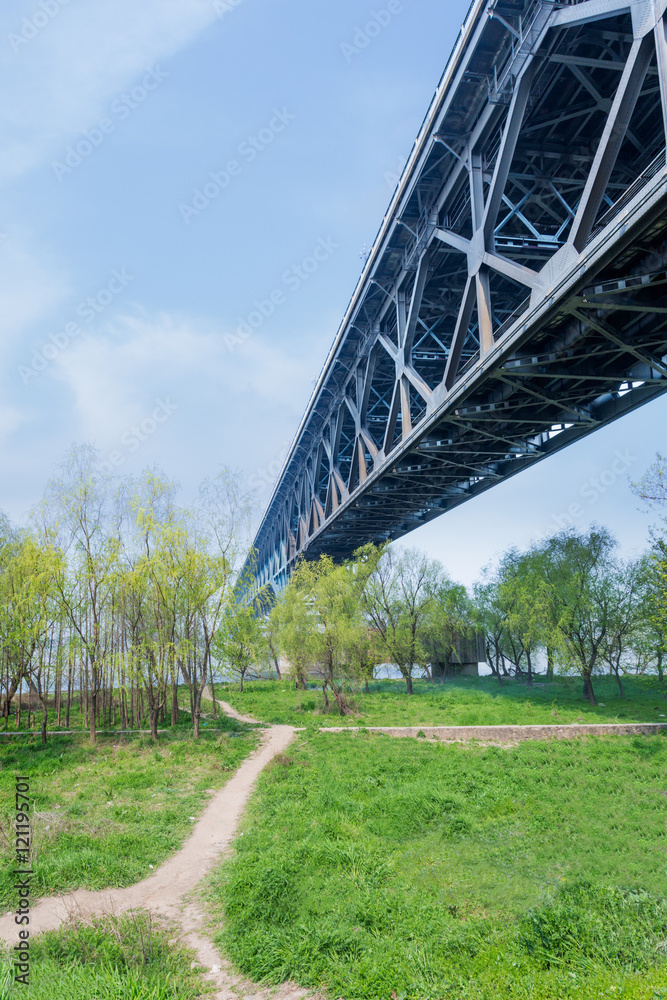 Bridge Over Grassy Landscape with skyline. Bridge Over Grassy Landscape with skyline.