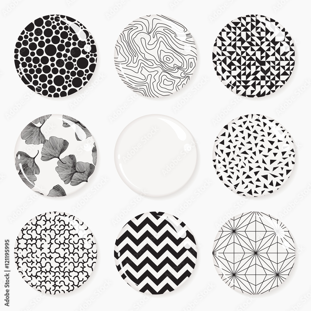 Set of glossy badges, web buttons. Geometric pattern. Vector illustration EPS 10 isolated on white background Set of glossy badges, web buttons. Geometric pattern. Vector illustration EPS 10 isolated on white background