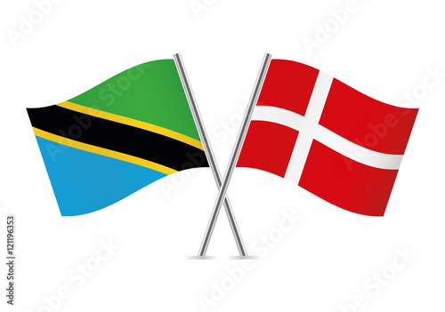 Tanzania and Denmark flags. Vector illustration.