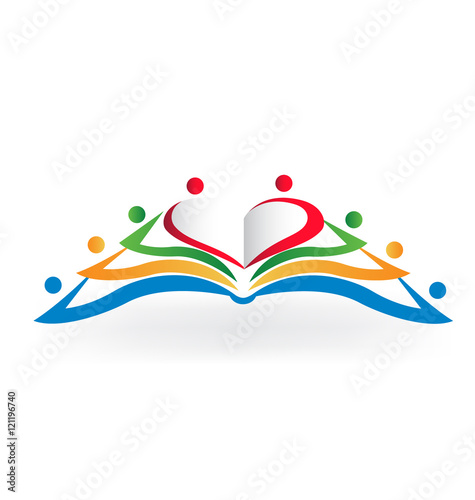 Book teamwork students love heart shape logo