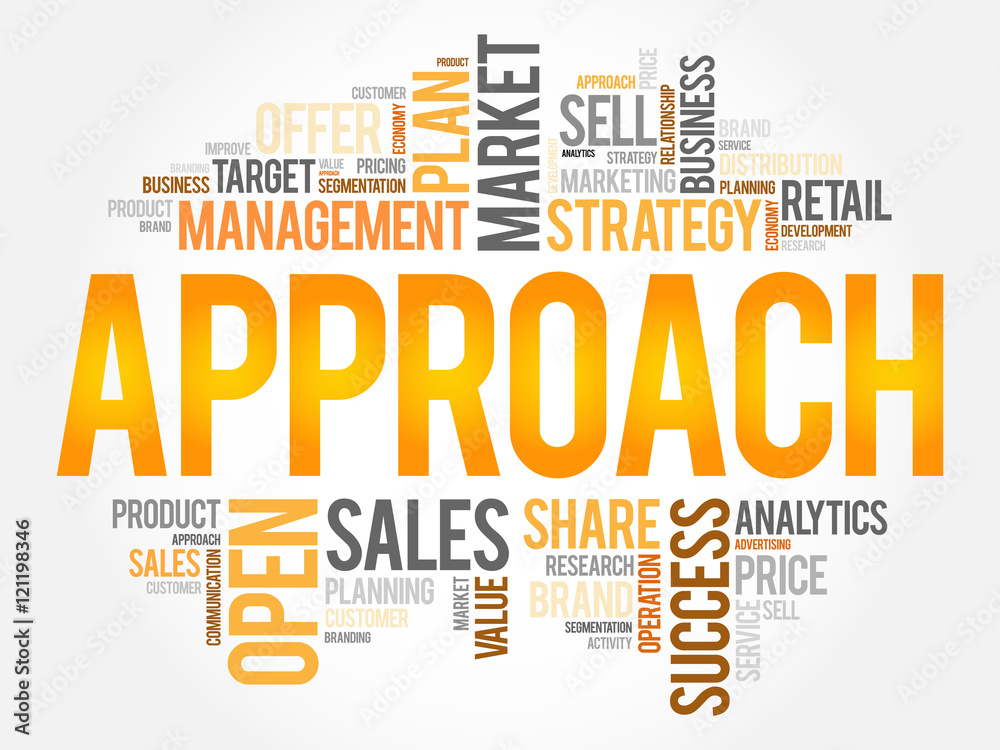 Approach word cloud collage, business concept background Approach word cloud collage, business concept background