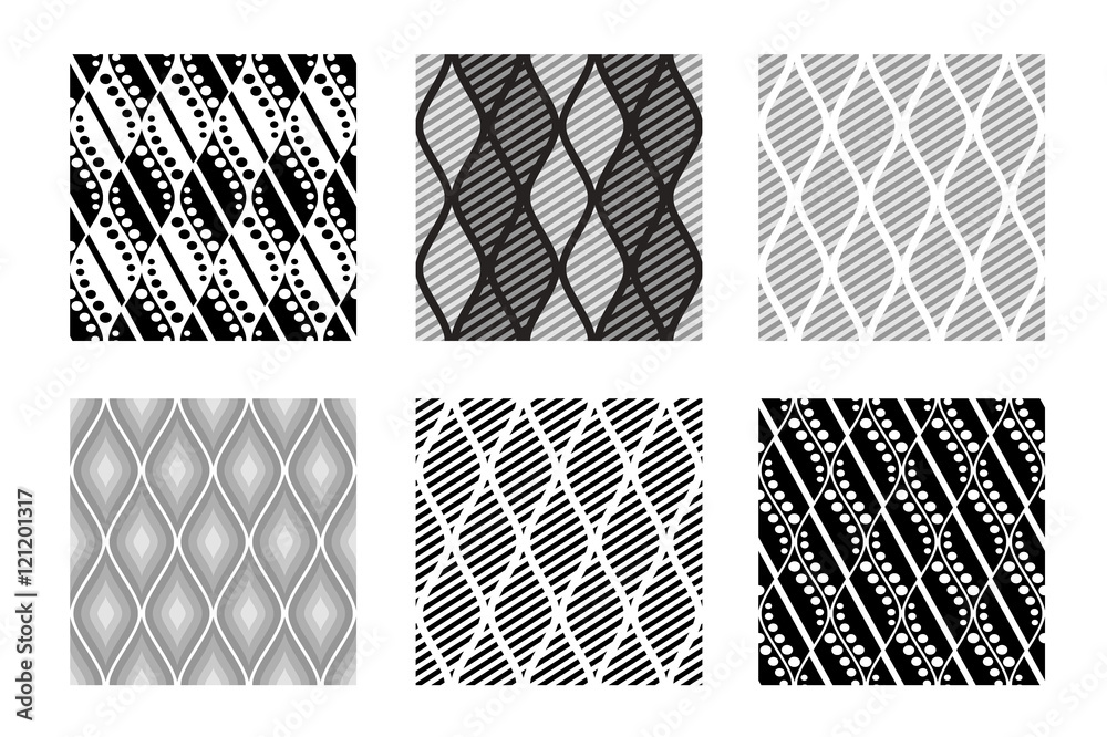 Set of seamless vector geometric black and white patterns with ...