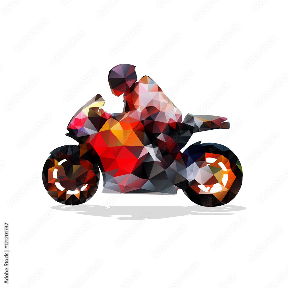 Naklejka premium Motocykl, abstrakcyjna geometryczna sylwetka wektor. Jazda motocyklem