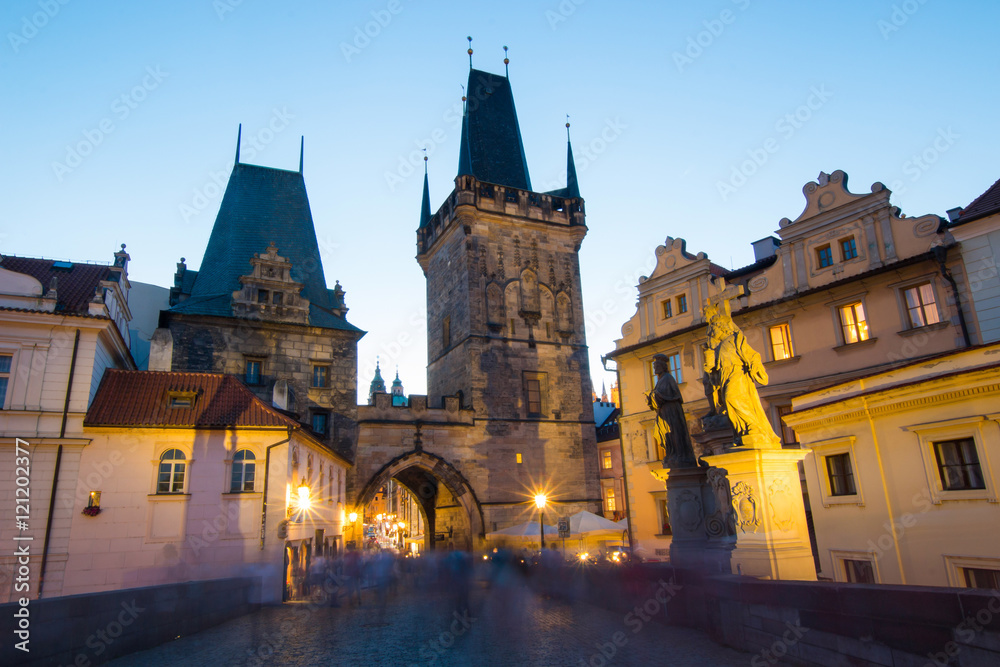 The historic center of Prague, ancient architecture in evening