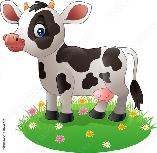 Cartoon cow standing on grass