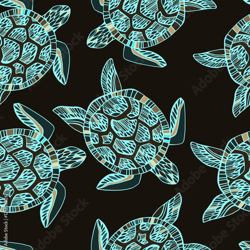 Seamless pattern with sea turtles.