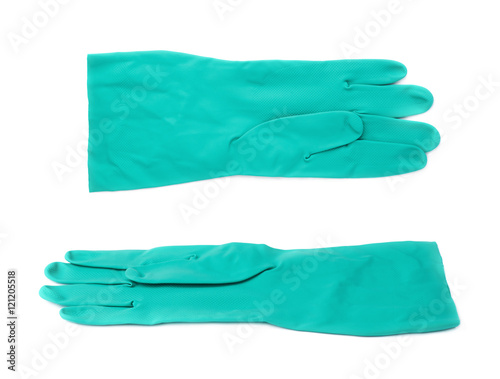 Rubber latex green glove over white isolated background © exopixel