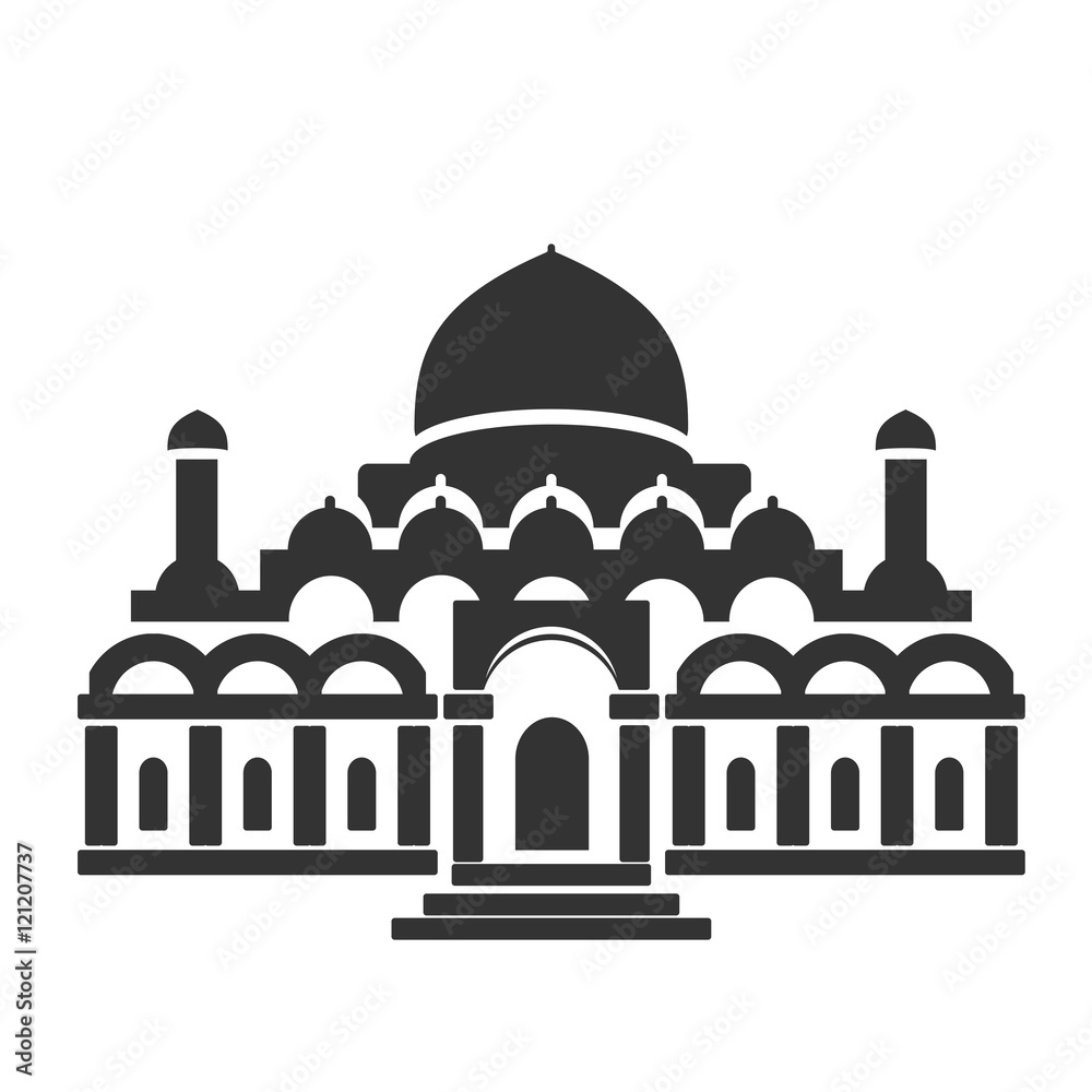 Vector architecture building symbol, historical building, black icon of mosque, temple