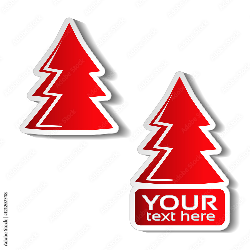 Vector paper Christmas tree, red sticker on the white background. Winter sale label for your text, Christmas offer Vector paper Christmas tree, red sticker on the white background. Winter sale label for your text, Christmas offer