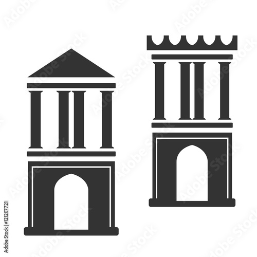 Vector architecture building symbol, historical building, two black icon of simple tower
