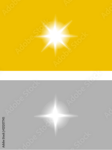Vector sparkles glossy symbol on the gold and silver background - star glitter, stellar flare, reflection