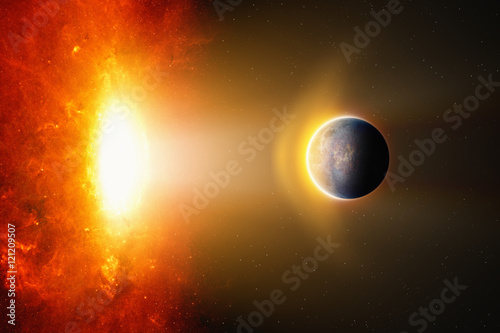 Burning hot planet approaches to bright red glowing star