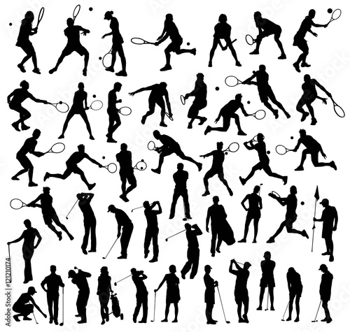 Silhouettes Sport of Tennis and Golf Activity, art vector design