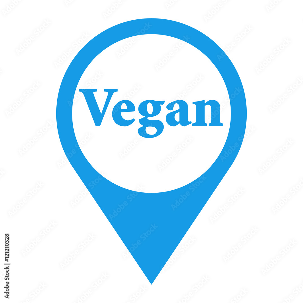 Icono plano localizacion texto Vegan azul Icono plano localizacion texto Vegan azul