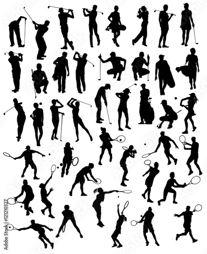 Silhouettes Sport of Tennis and Golf Activity  art vector design