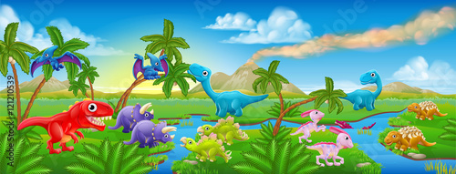 Cute Cartoon Dinosaur Scene Landscape