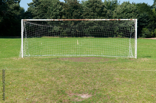 Football goal posts and net on a soccer pitch