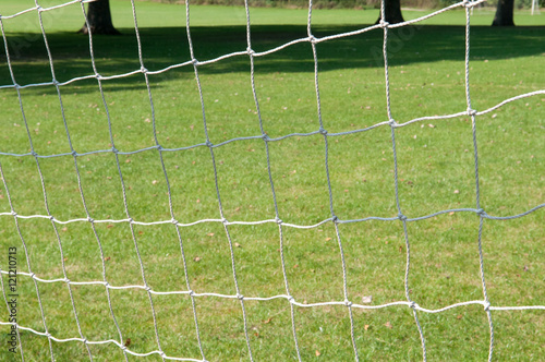 Football goal posts and net on a soccer pitch