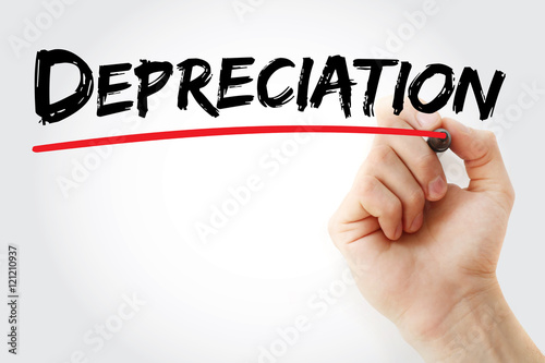 Hand writing Depreciation with marker, concept background photo