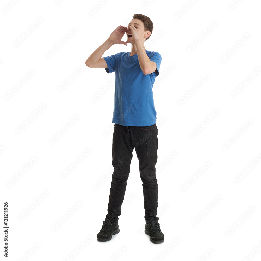 Cute teenager boy over white isolated background Cute teenager boy over white isolated background