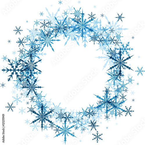 Winter round background with snowflakes.
