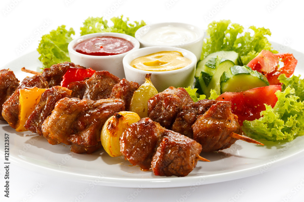 Kebabs - grilled meat and vegetables