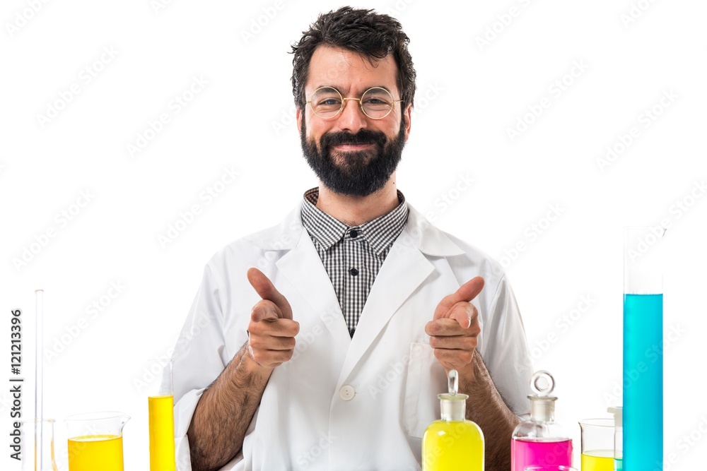 Scientist man with thumb up