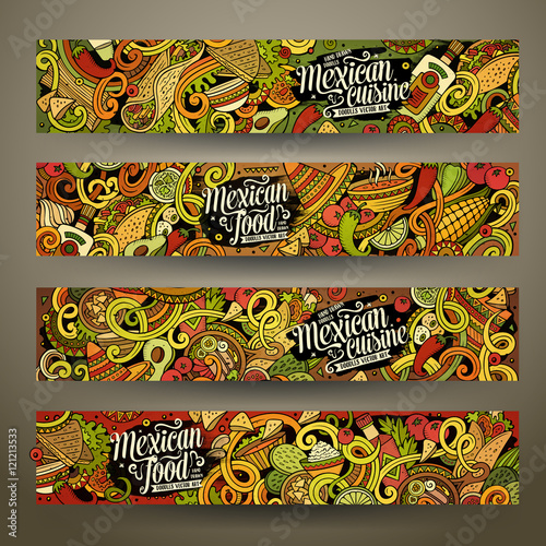 Cartoon mexican food doodles banners