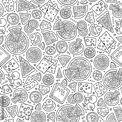 Cartoon cute hand drawn Pizza seamless pattern.