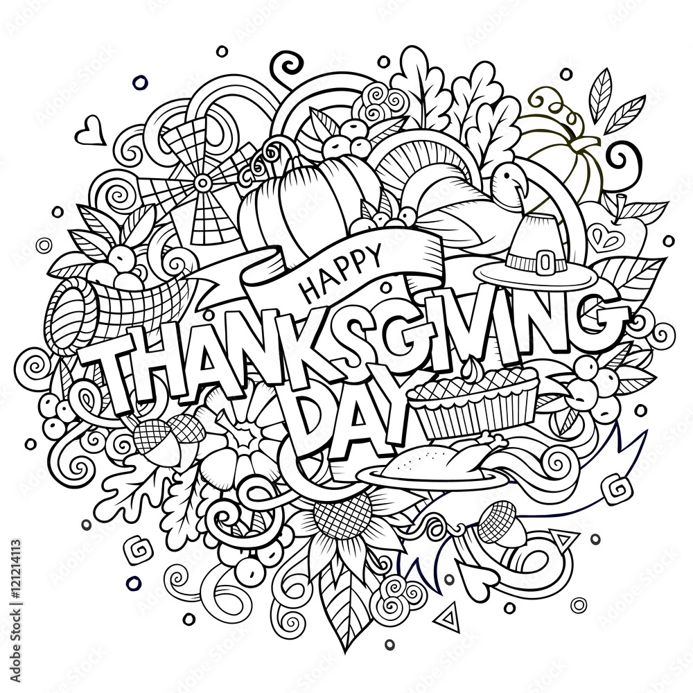 Cartoon vector hand drawn Doodle Thanksgiving illustration